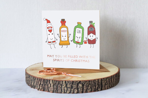 South African Alcohol theme Christmas Card on pine leaves cardiologycards.co.za