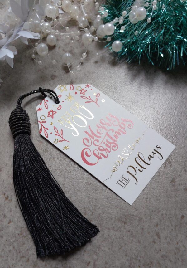 Christmas tassels in red, gold and black